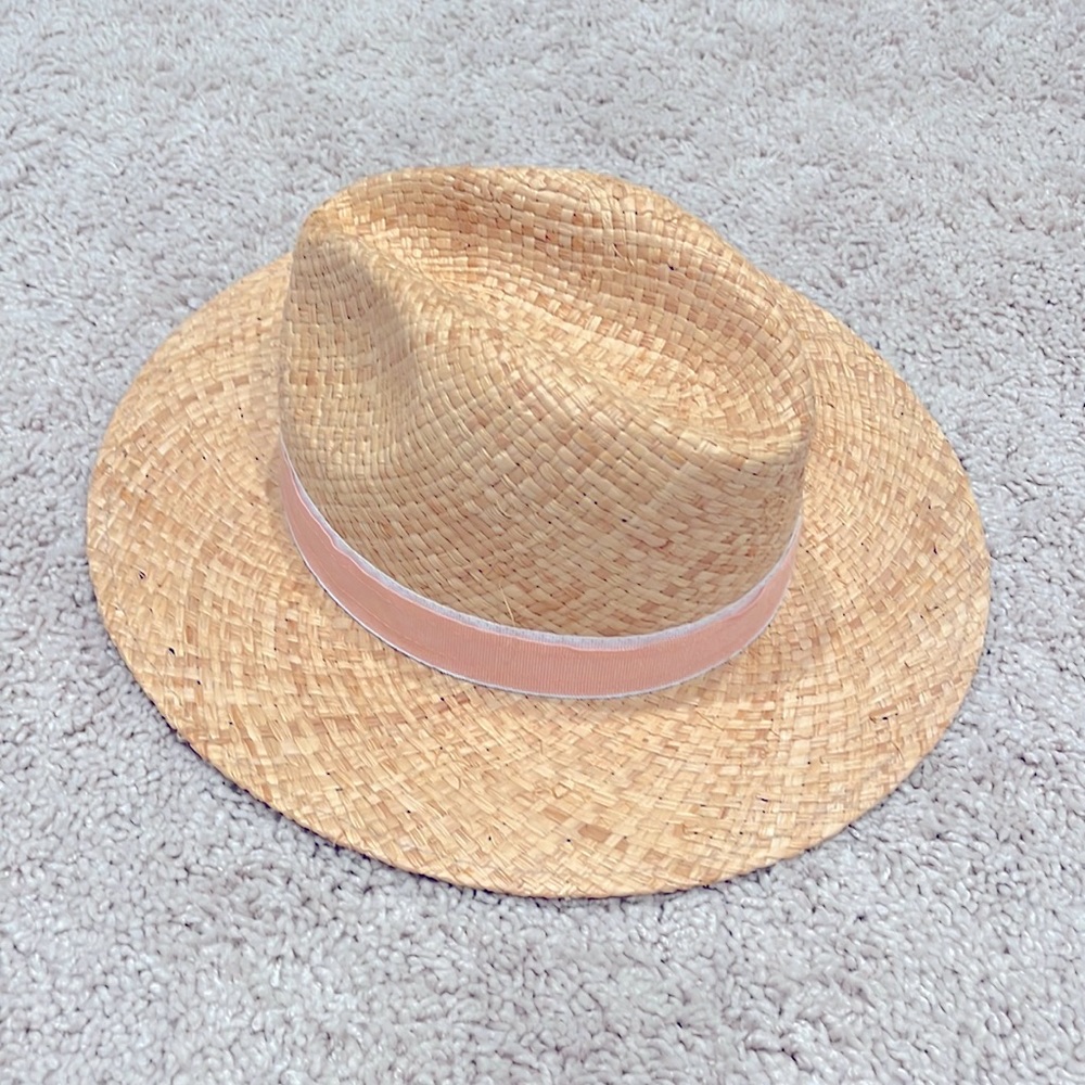 Panama Hat with pink ribbon